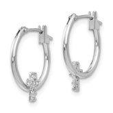 Elegant 14K White Gold CZ Cross Hoop Earrings with Polished Rhodium Finish